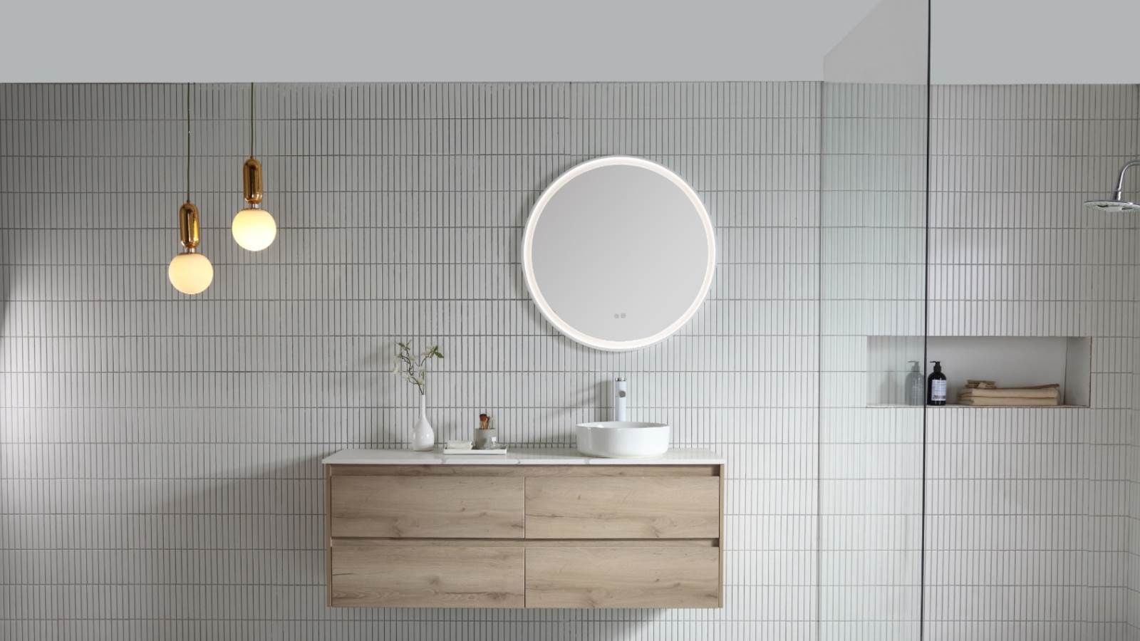 Remer Eclipse 800mm MDF Frame LED Mirror with Light Colour Switch & Demister - Matte White
