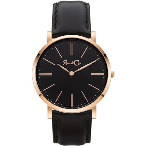 Rose and Coy 4cm Pinnacle Ultra Slim Black Dial Watch - Rose Gold