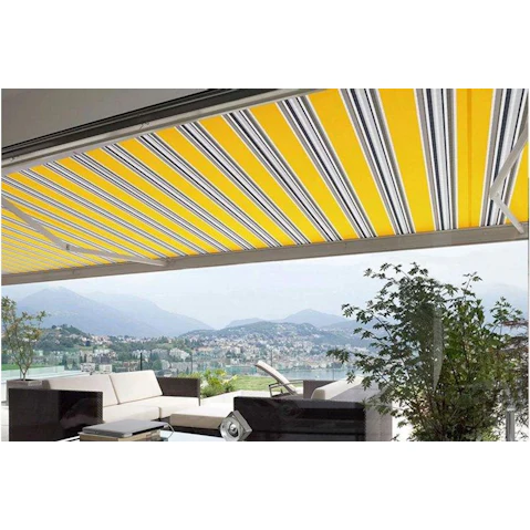 Advaning Luxury 12x10-inch 3.66x3.05m Yellow with Grey Blue Stripes Electric Acrylic Retractable Awning