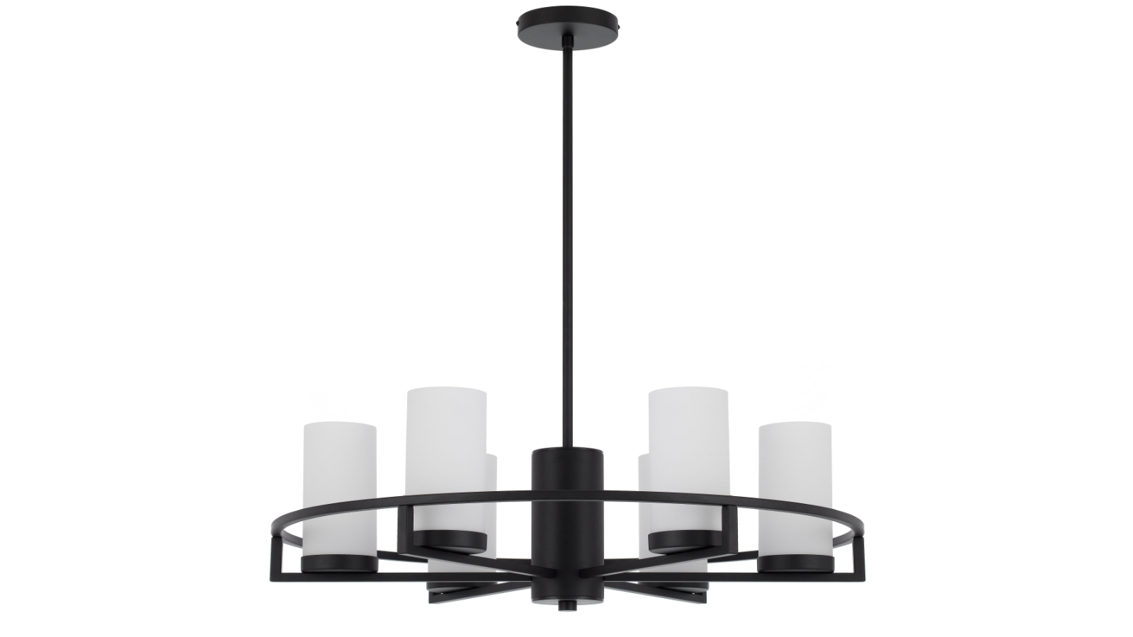 Pretty & Practical Amber Black Frame Pendant with Opal Matt Glass Shade and Rod Mount