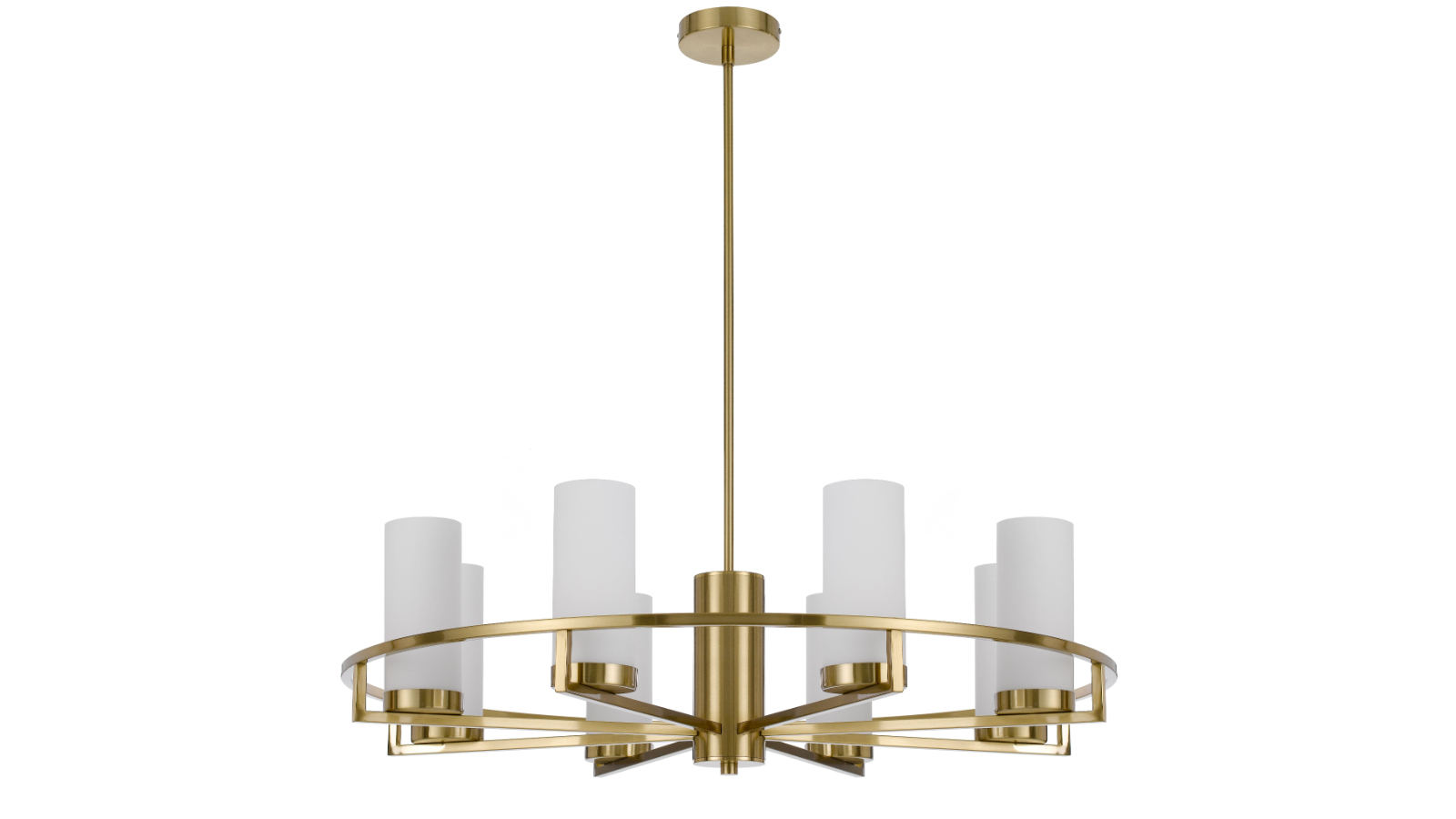 Pretty & Practical Garnet Featuring Brass Frame 8-Light Pendant and Opal Glass Shade