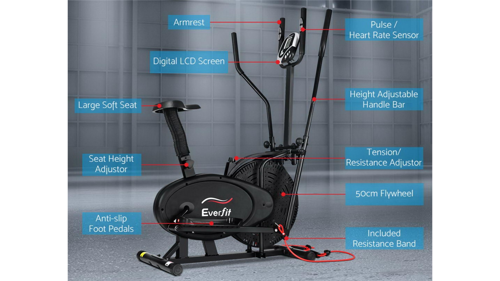 Everfit Black 5 in 1 Elliptical Cross Trainer Harvey Norman