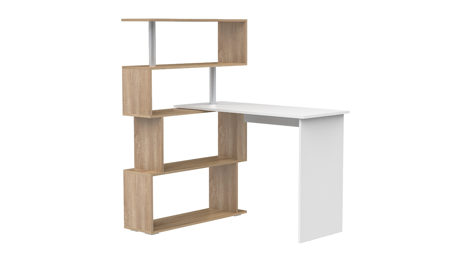 Advwin Rotatable Wooden Corner Computer Desk with Bookshelf