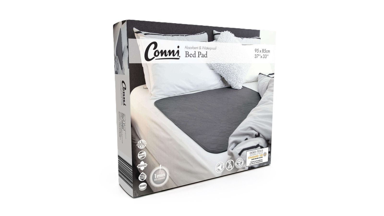 Conni 85 x 95cm Reusable Absorbent Waterproof Bed Pad - Charcoal