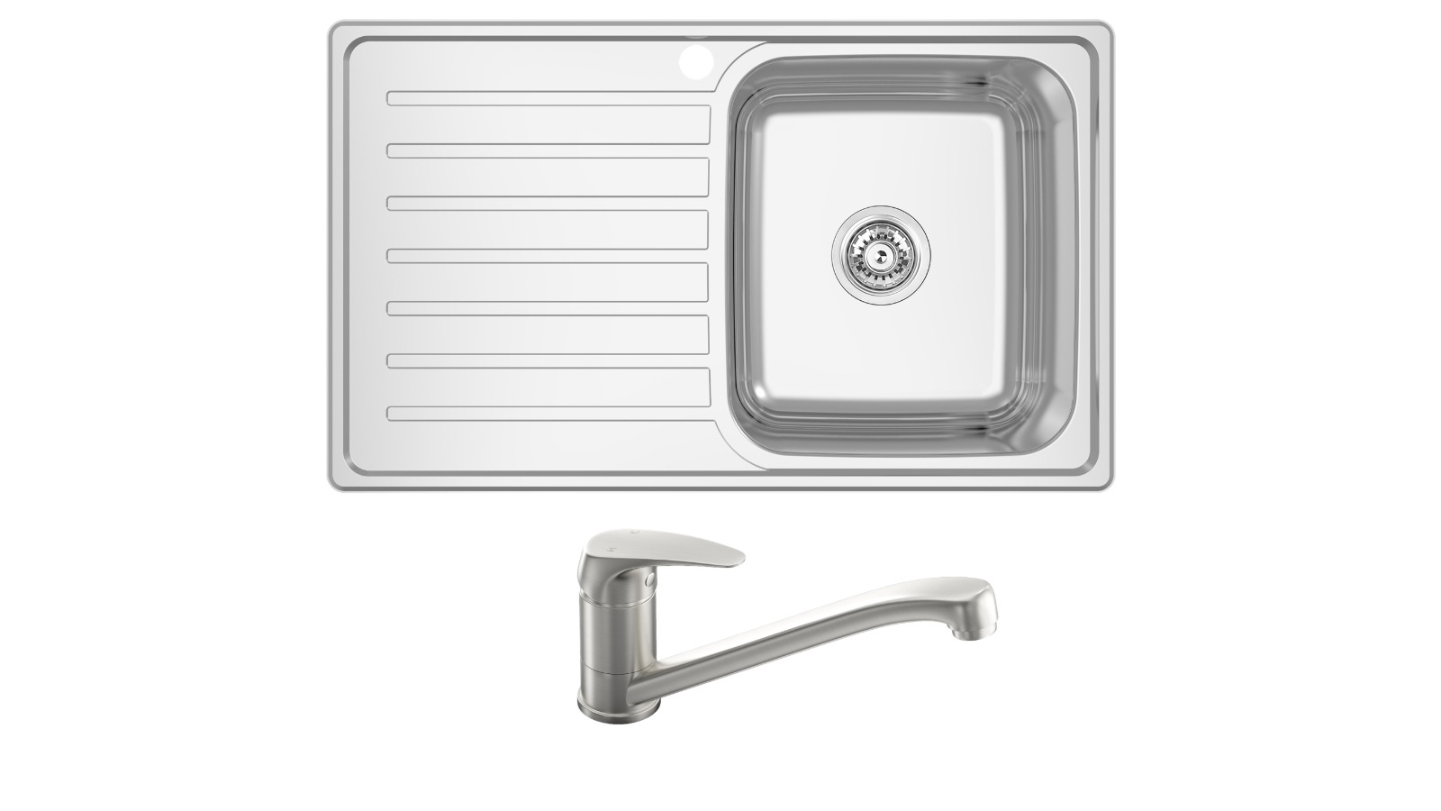 Abey Right Hand Single Bowl Kitchen Sink Plus Mixmaster Builders 35mm Sink Mixer Package - Brushed Nickel