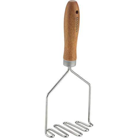 Ecology 27cm Acacia Wood Potato Masher - Silver