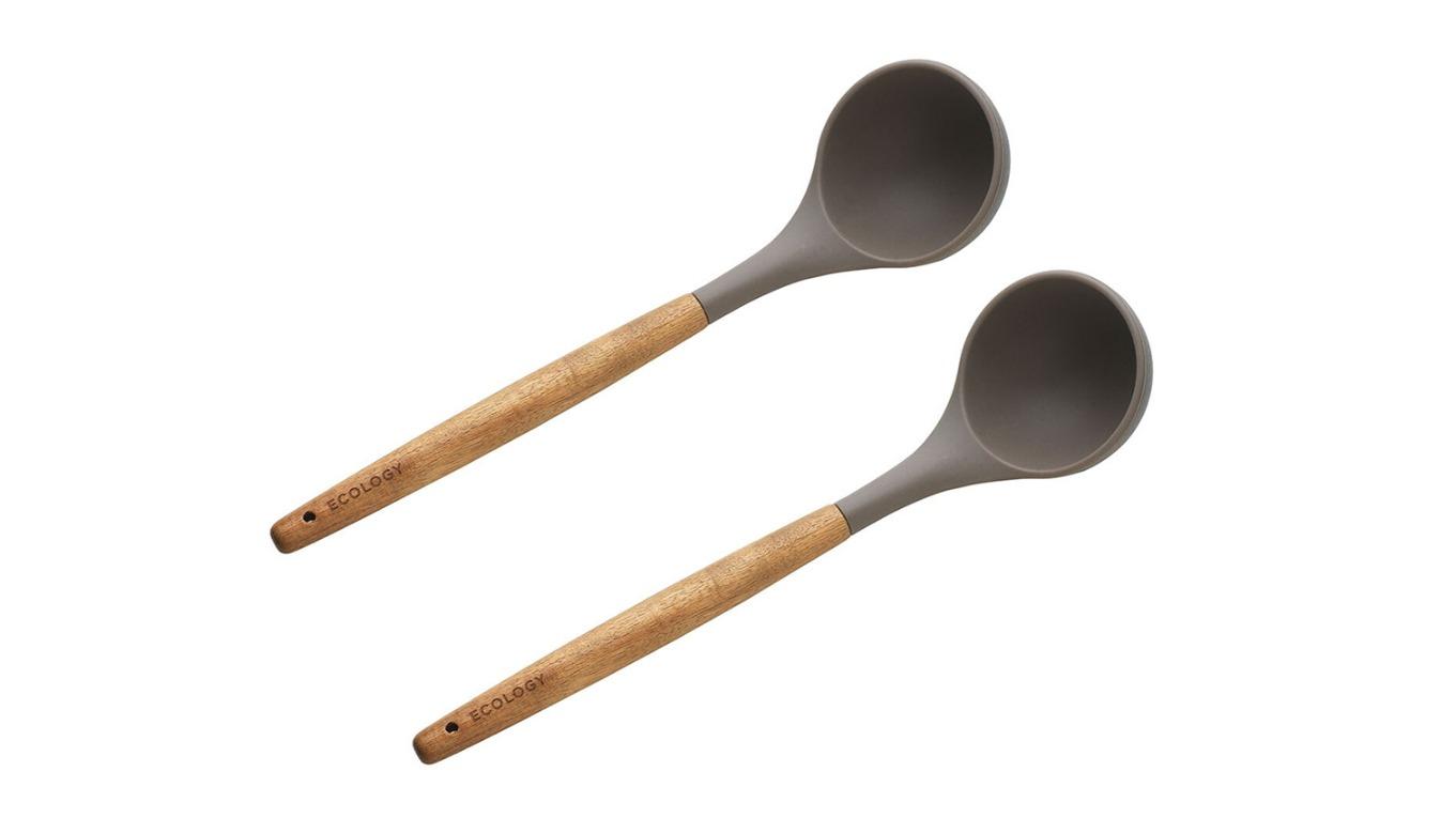 Ecology 2 Piece Acacia Wood/Silicone Ladle - Grey/Brown