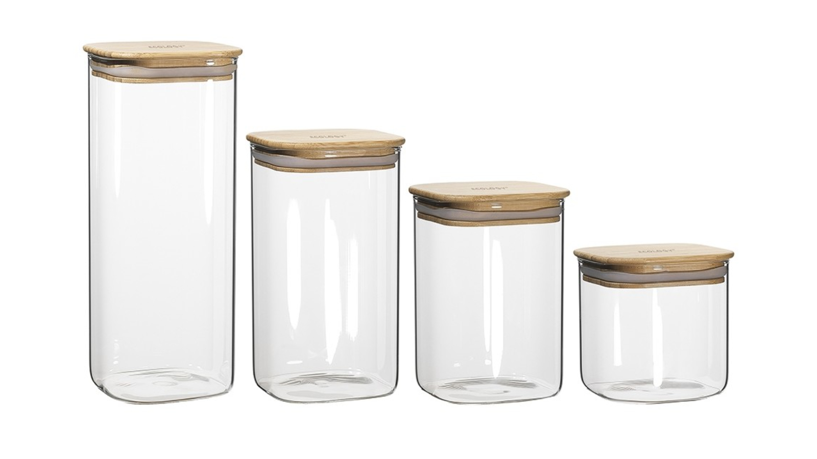 Ecology 4 Piece Pantry Square Glass Canister Organiser with Bamboo Lid