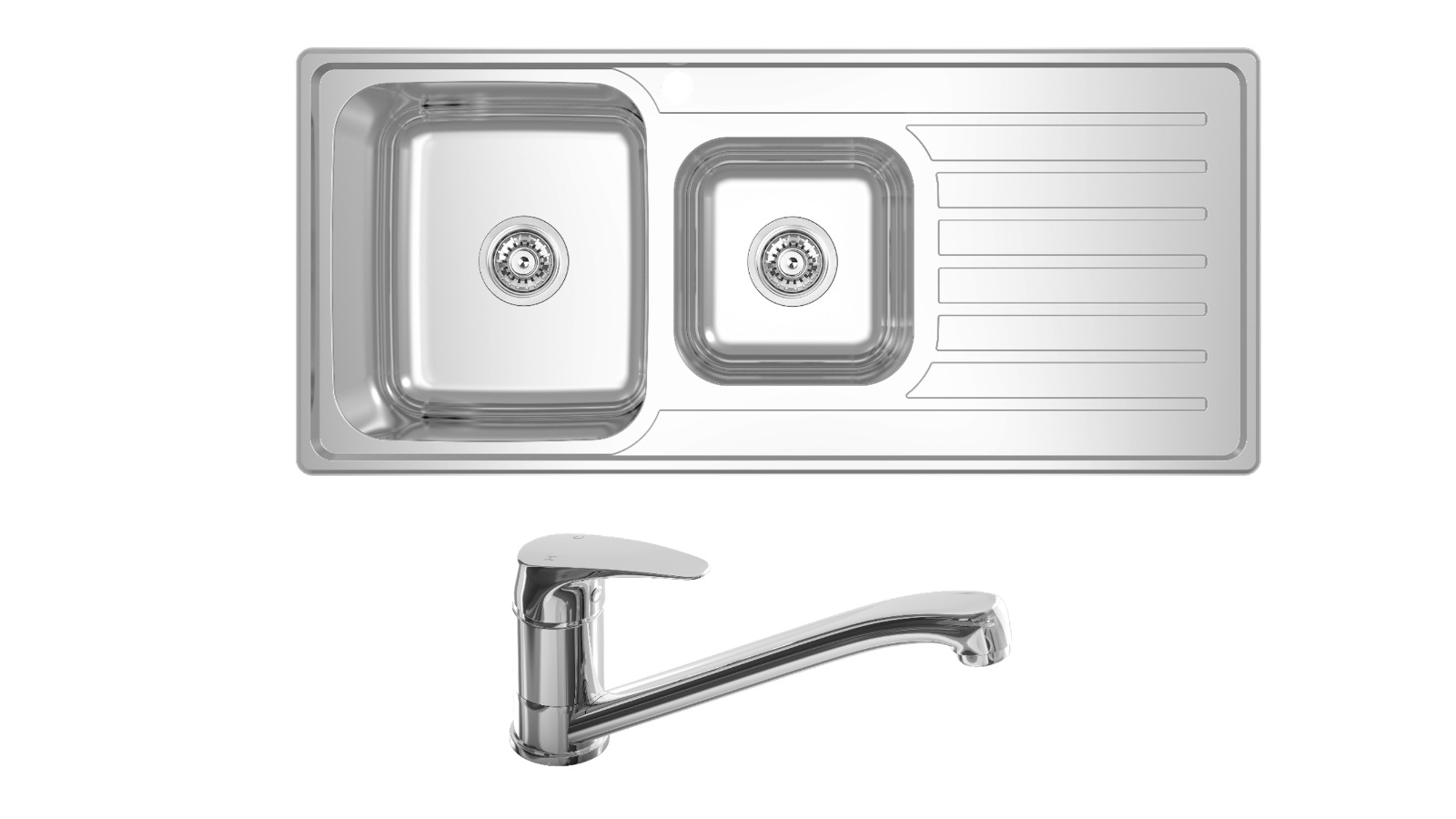 Abey Left Hand Single and 3/4 Bowl Kitchen Sink Plus Mixmaster Builders 35mm Sink Mixer Package - Chrome