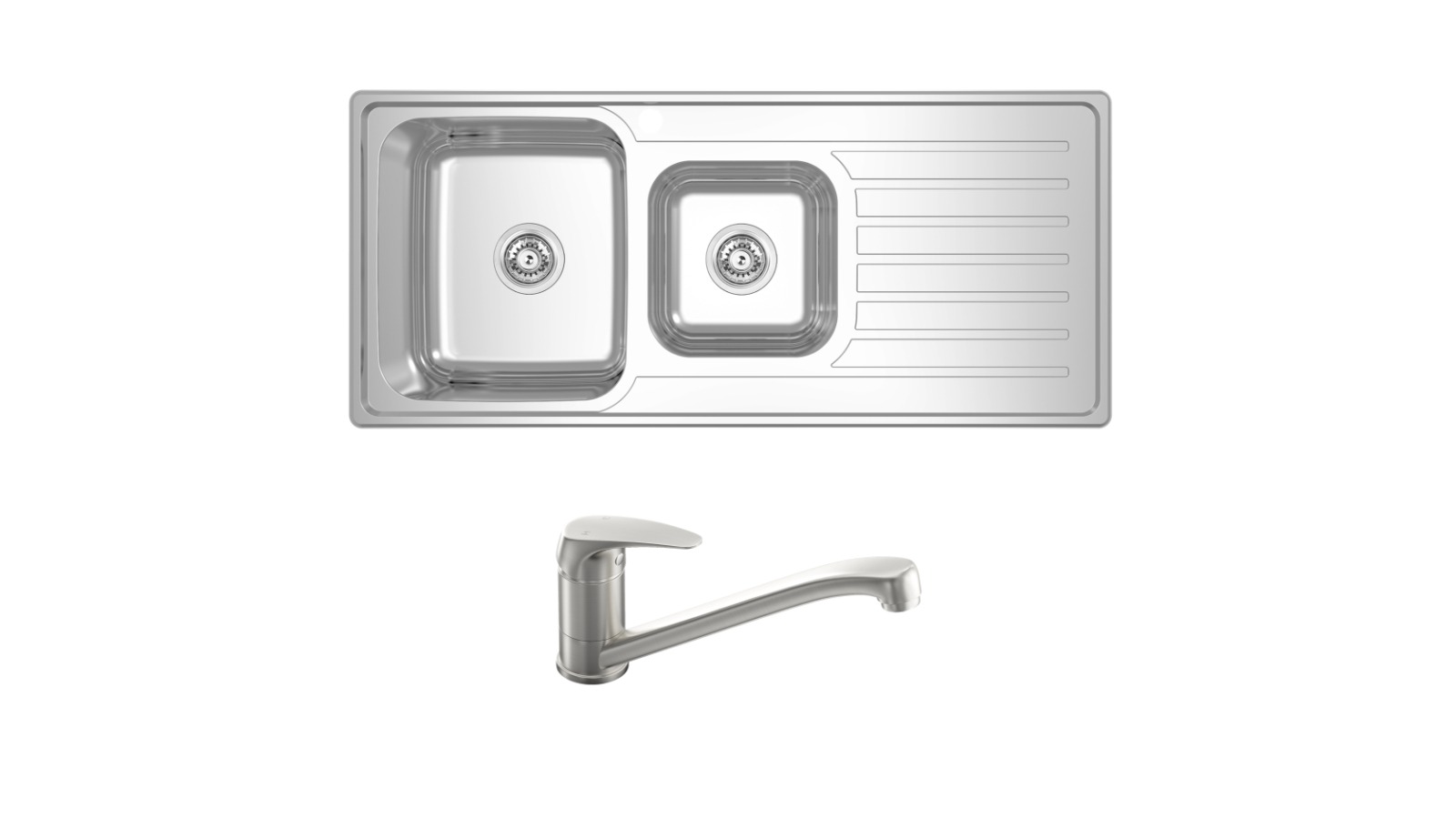 Abey Left Hand Single and 3/4 Bowl Kitchen Sink Plus Mixmaster Builders 35mm Sink Mixer Package - Brushed Nickel