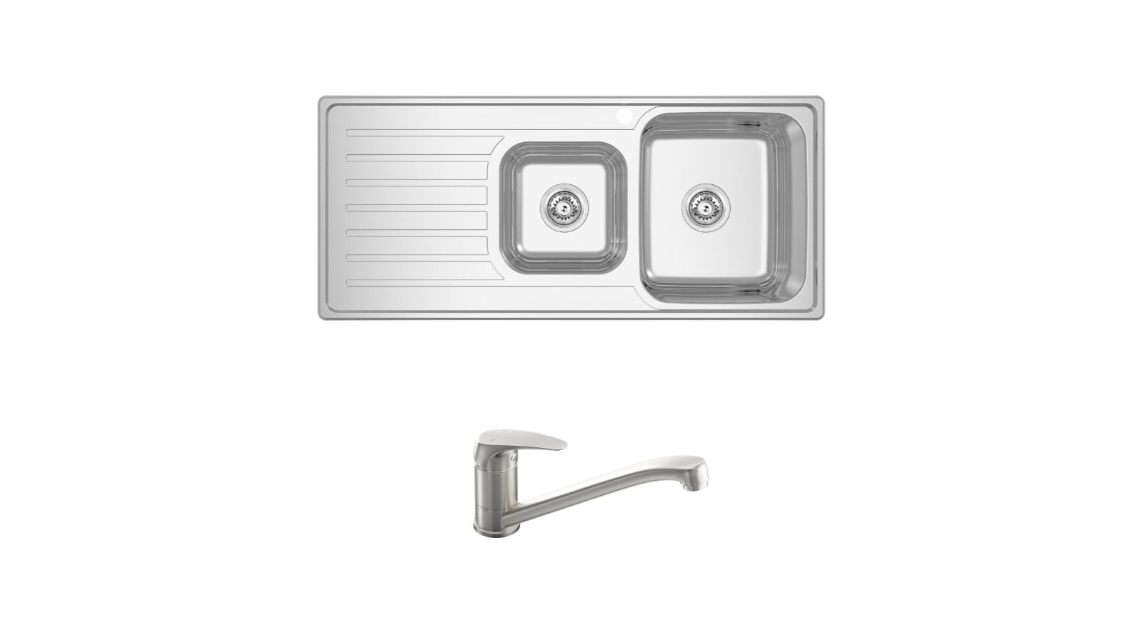 Abey Right Hand Single and 3/4 Bowl Kitchen Sink Plus Mixmaster Builders 35mm Sink Mixer Package - Brushed Nickel