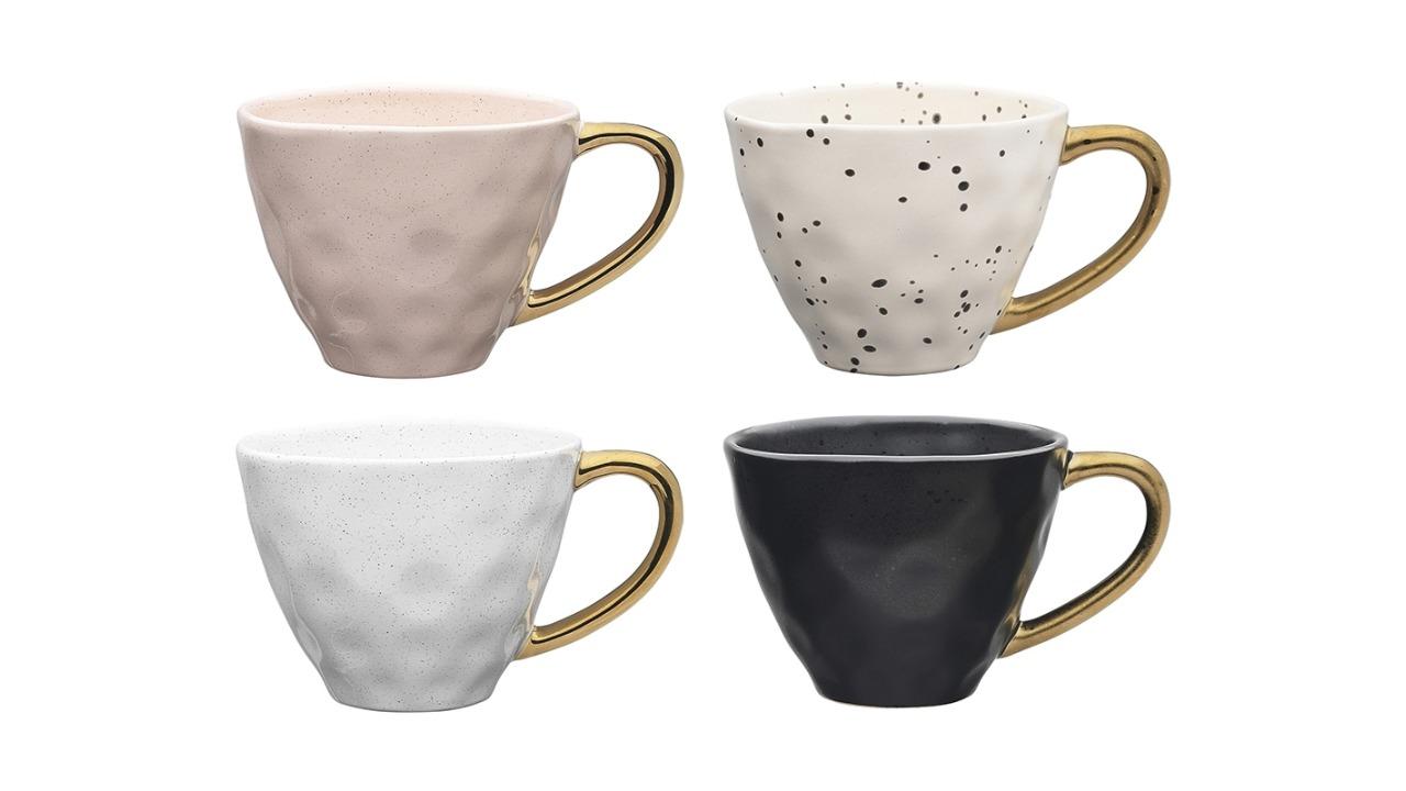 Ecology 4 Piece Speckle Mug with Gold Handle - 380ml