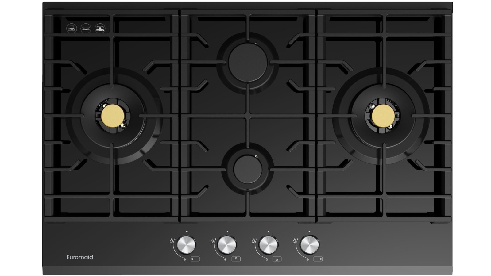 Euromaid Eclipse 750mm 4 Burner Black Glass Gas Cooktop Harvey Norman