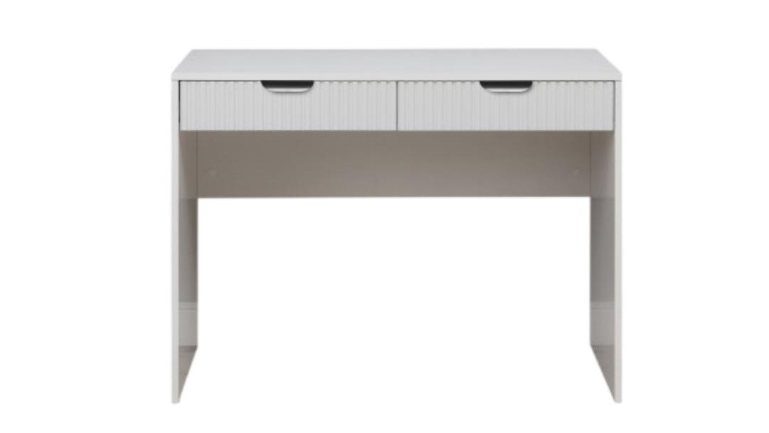 European Cabinetry White Fluted Odessa Desk - Black Pull Handle