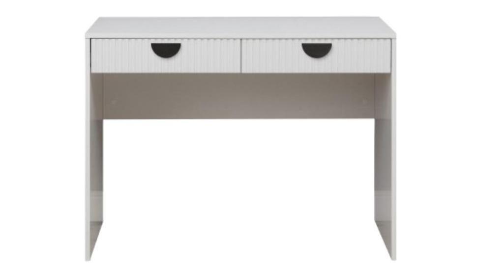 European Cabinetry White Fluted Odessa Desk - Black Half Moon