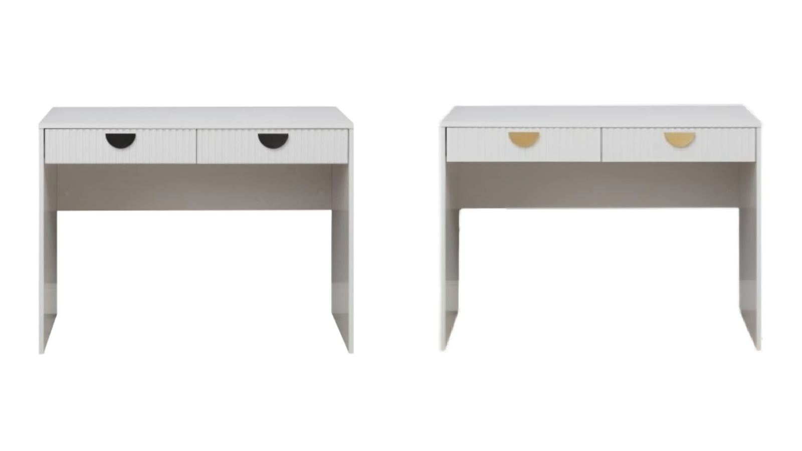 European Cabinetry White Fluted Odessa Desk - Half Moon Handle