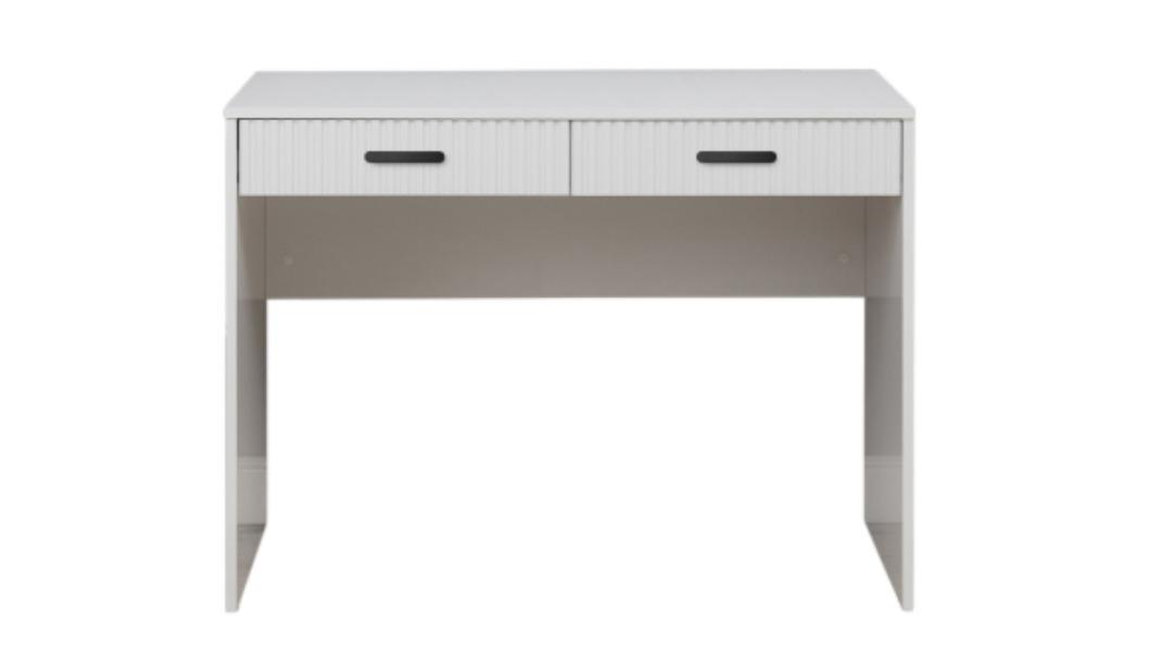 European Cabinetry White Fluted Odessa Desk - Black Oval Handle