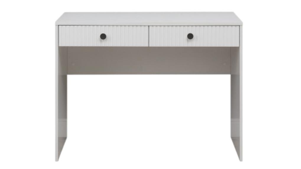European Cabinetry White Fluted Odessa Desk - Black Round Handle