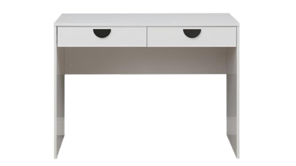 European Cabinetry White Slim Odessa Desk - Black Half Moon Handle