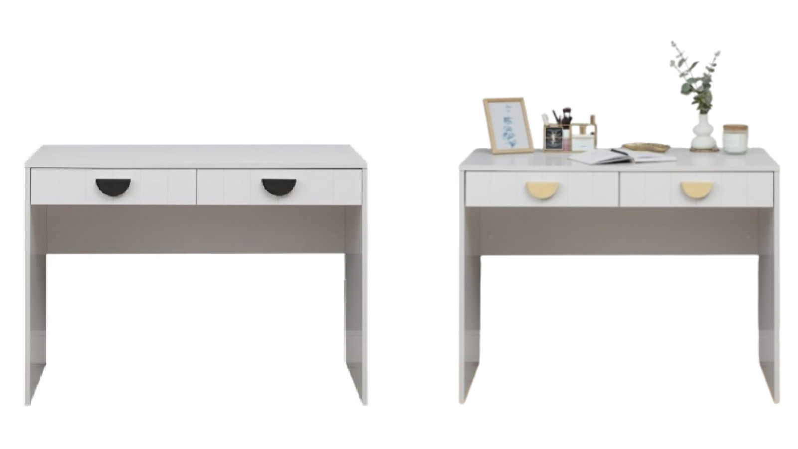 European Cabinetry White Vj Panel Odessa Desk - Half Moon Handle