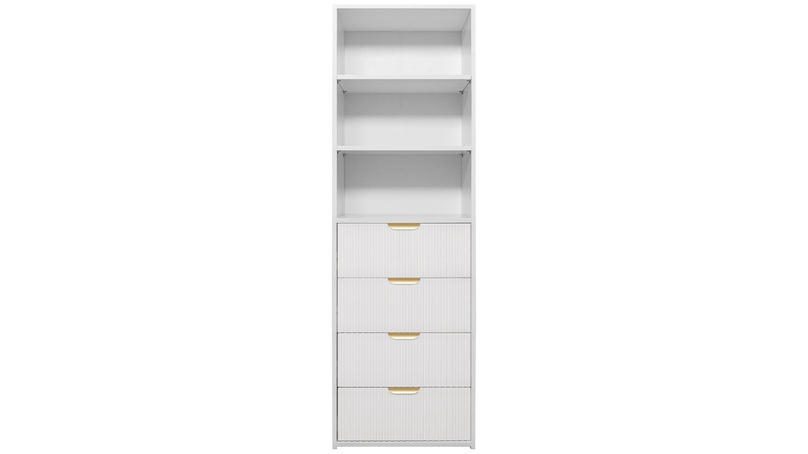 European Cabinetry Geneva Fluted Pull 3-Shelf Built-in 4-Drawer Wardrobe - Whitre/Brass