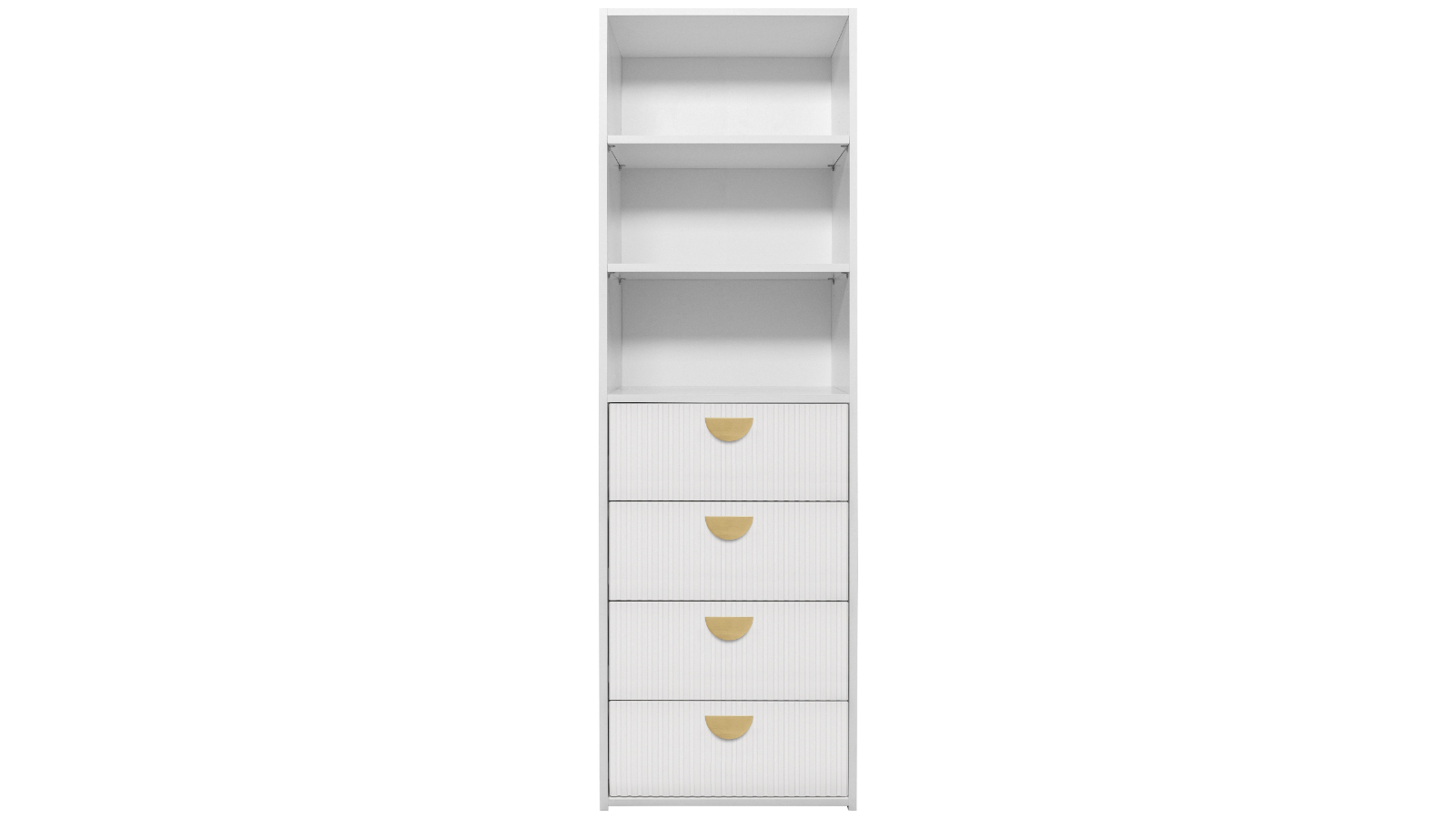 European Cabinetry Geneva Fluted Half Moon 3-Shelf Built-in 4-Drawer Wardrobe - White/Brass