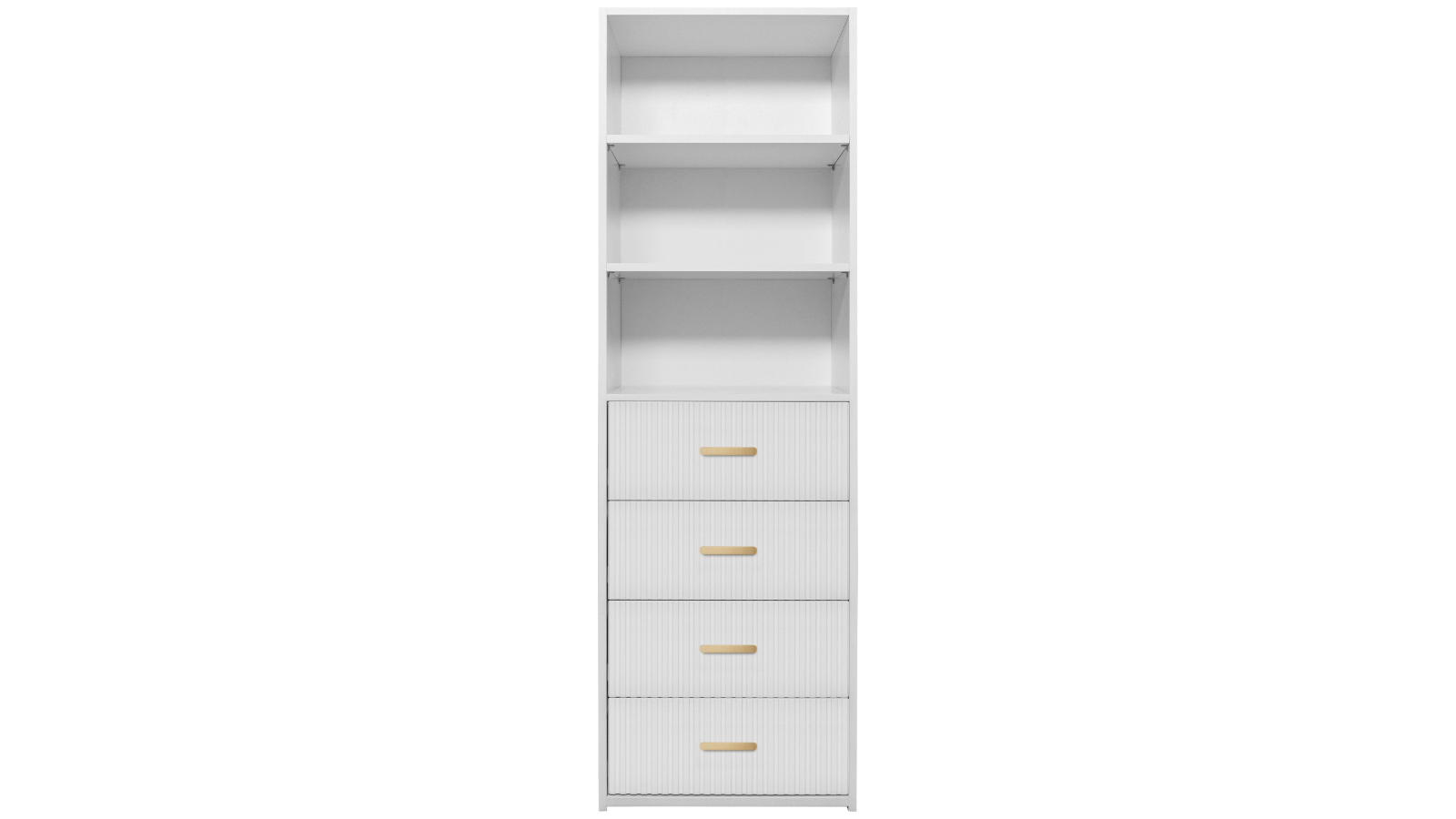 European Cabinetry Geneva Fluted Oval 3-Shelf Built-in 4-Drawer Wardrobe - White/Brass