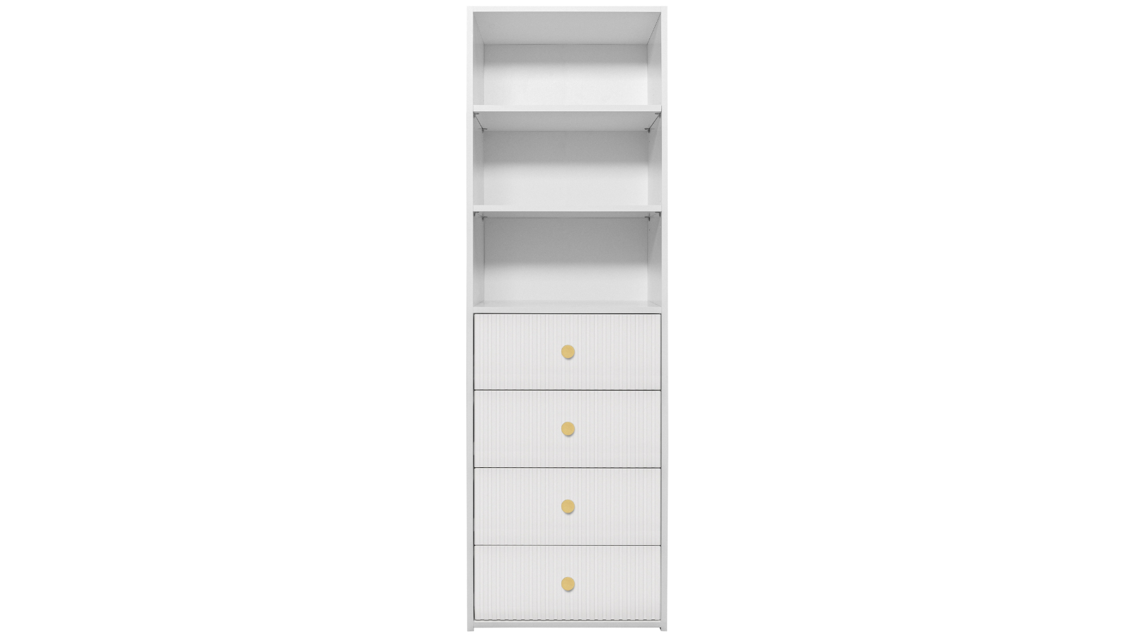European Cabinetry Geneva Fluted Round 3-Shelf Built-in 4-Drawer Wardrobe - White/Brass