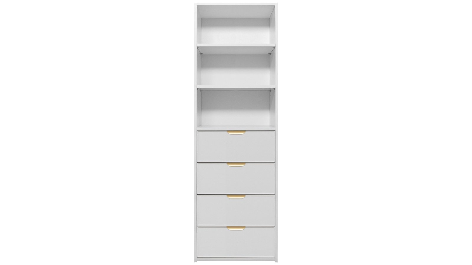 European Cabinetry Geneva Slim Pull 3-Shelf Built-in 4-Drawer Wardrobe - White/Brass