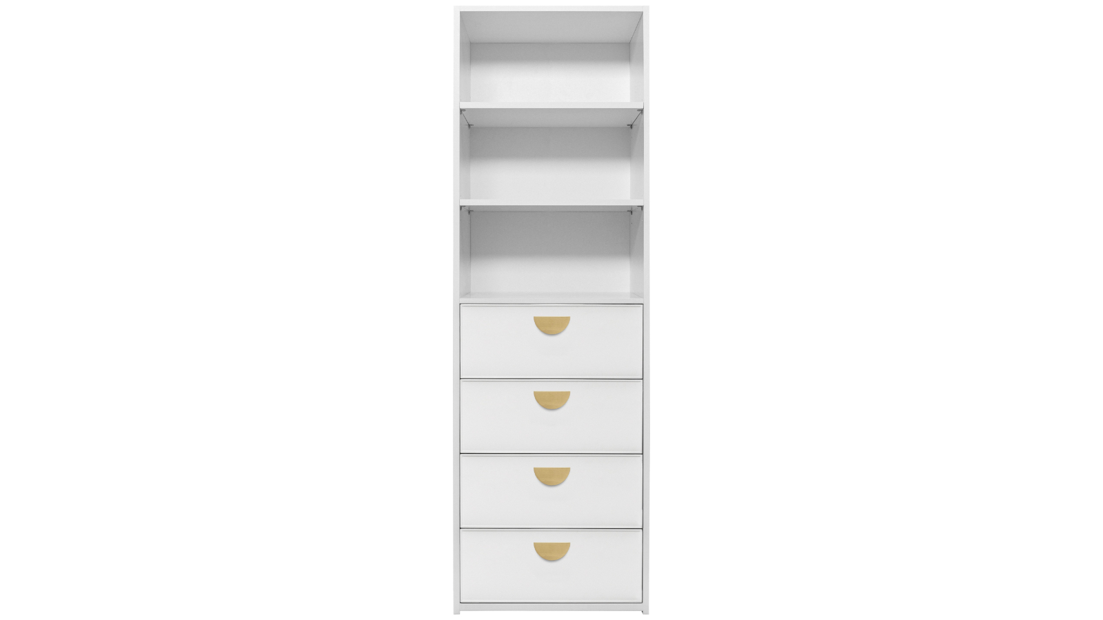 European Cabinetry Geneva Slim Half Moon 3-Shelf Built-in 4-Drawer Wardrobe - White/Brass