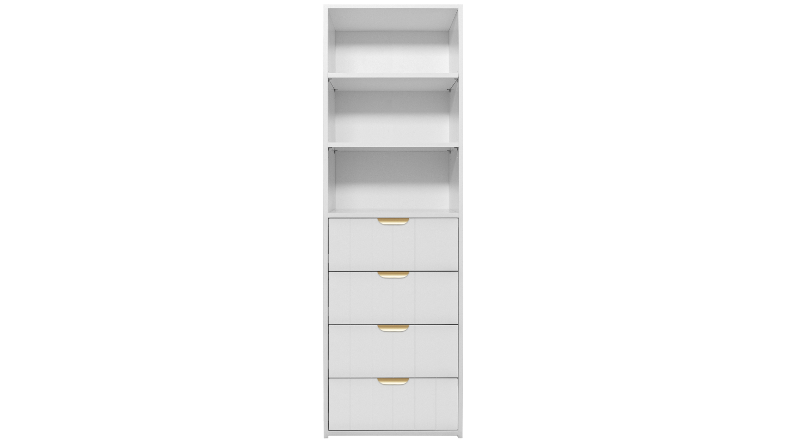European Cabinetry Geneva VJ Panel Pull 3-Shelf Built-in 4-Drawer Wardrobe - White/Brass