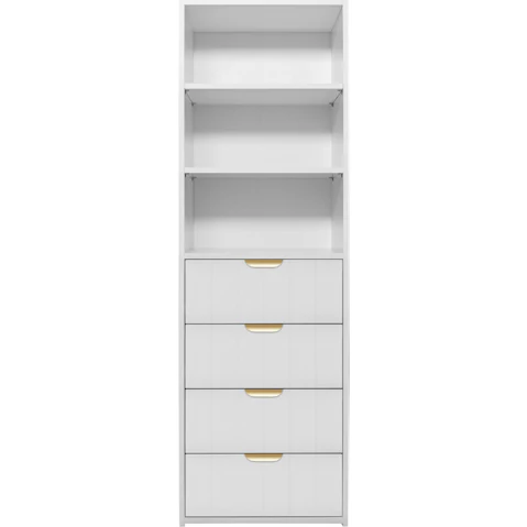 European Cabinetry Geneva VJ Panel Pull 3-Shelf Built-in 4-Drawer Wardrobe - White/Brass