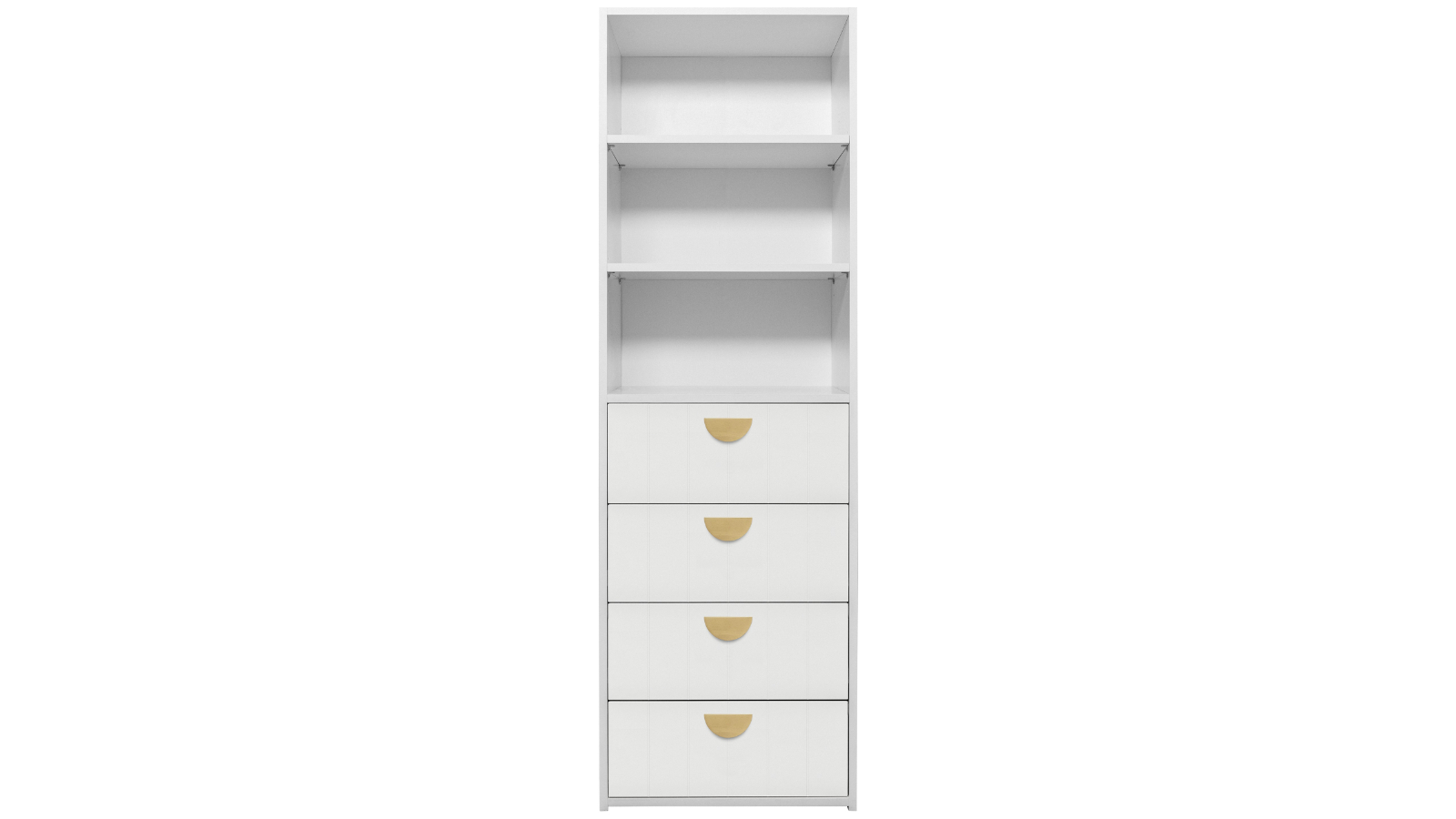 European Cabinetry Geneva VJ Panel Half Moon 3-Shelf Built-in 4-Drawer Wardrobe - White/Brass