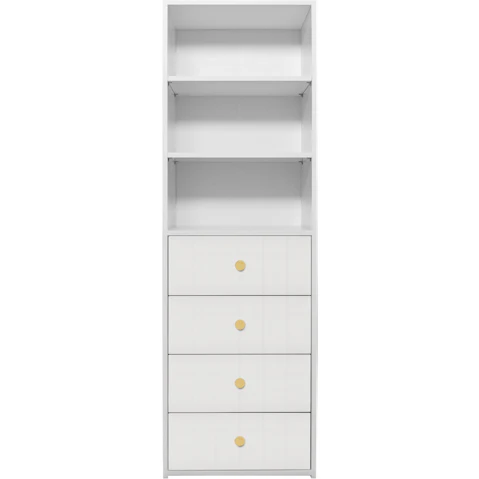 European Cabinetry Geneva VJ Panel Round 3-Shelf Built-in 4-Drawer Wardrobe - White/Brass