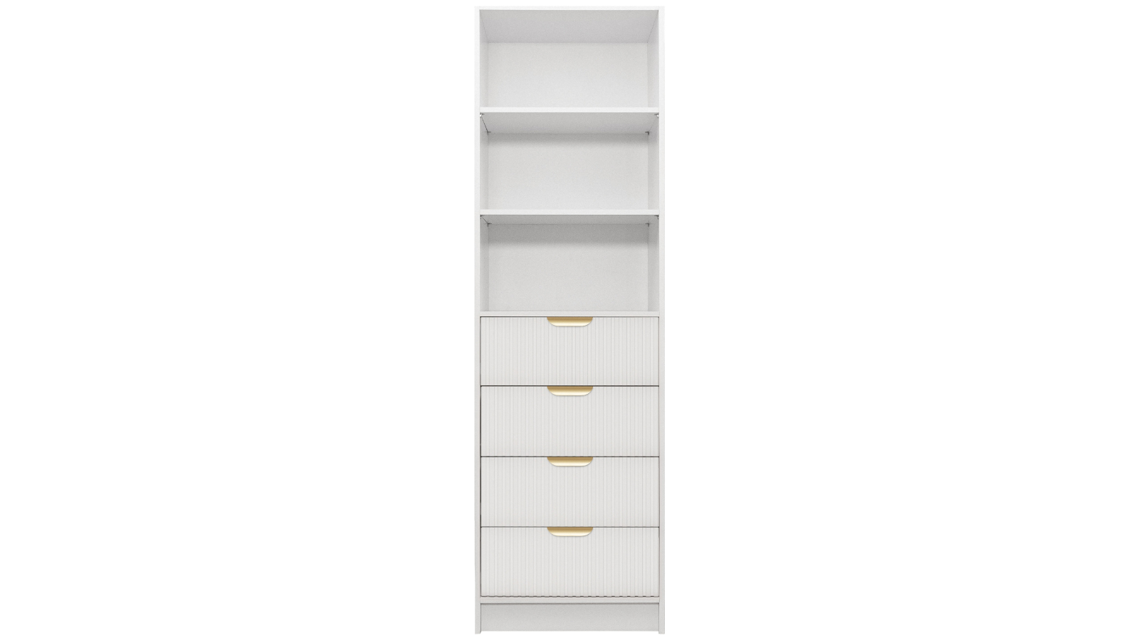 European Cabinetry Malmo Fluted Pull 3-Shelf Built-in 4-Drawer Wardrobe - White/Brass