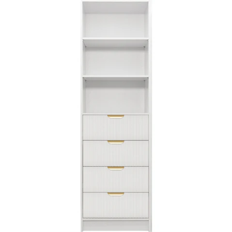 European Cabinetry Malmo Fluted Pull 3-Shelf Built-in 4-Drawer Wardrobe - White/Brass