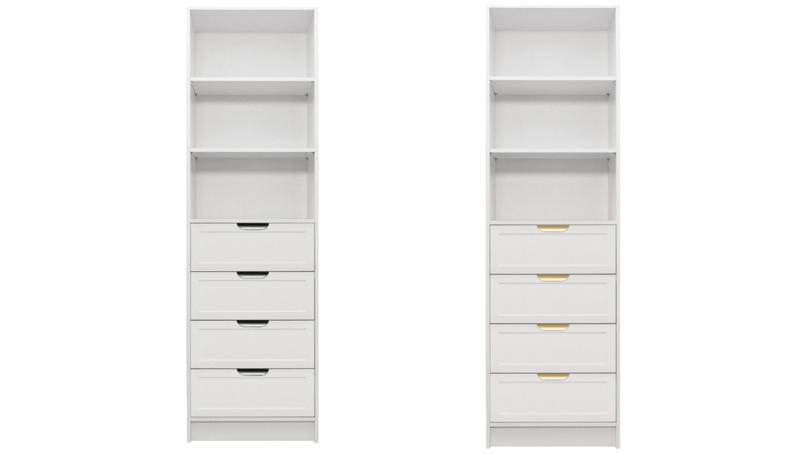 European Cabinetry 3-Shelf/4-Drawer White Hamptons Pull Malmo Walk-in Wardrobe
