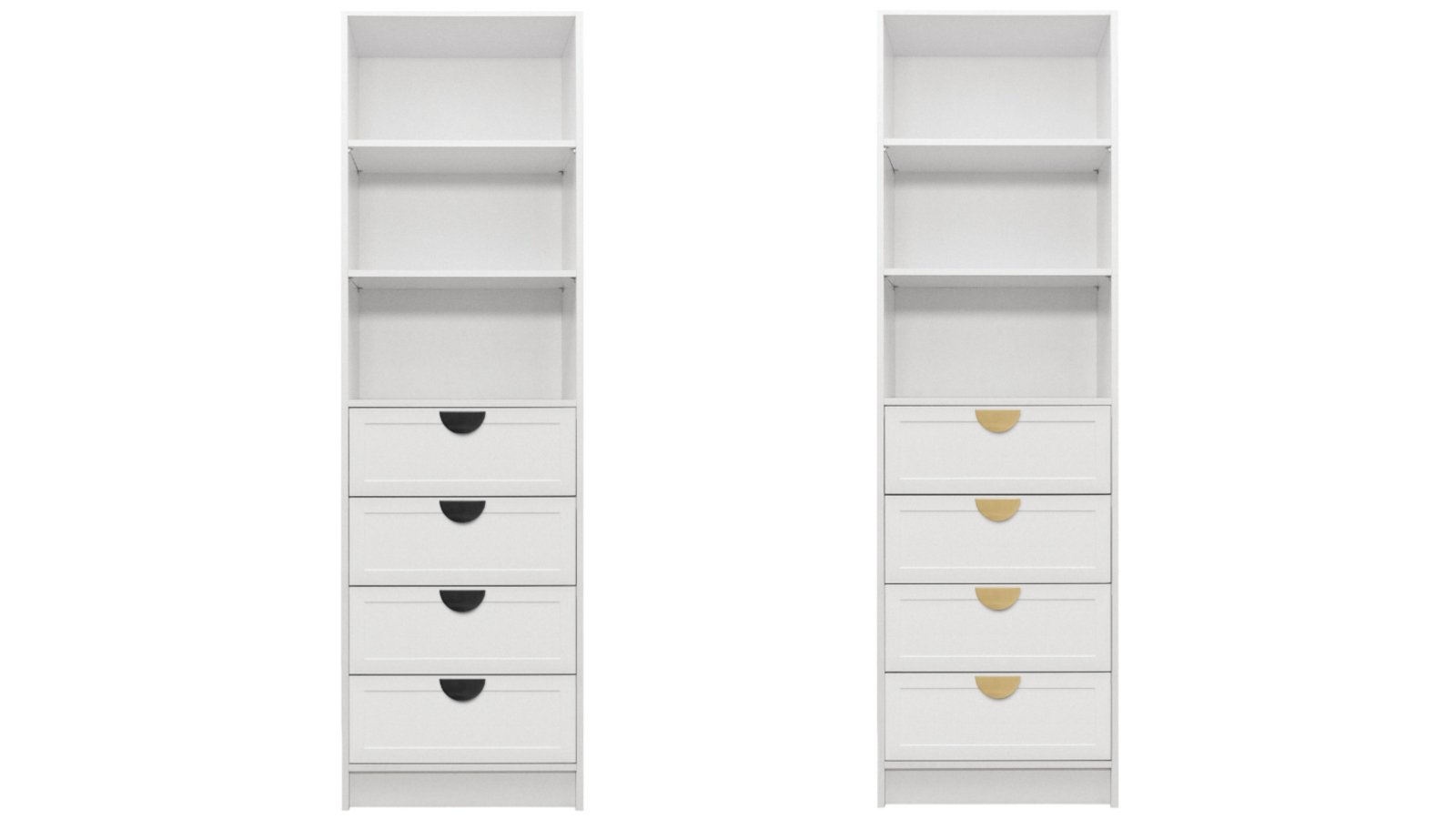 European Cabinetry 3-Shelf/4-Drawer White Hamptons Half Moon Malmo Walk-in Wardrobe