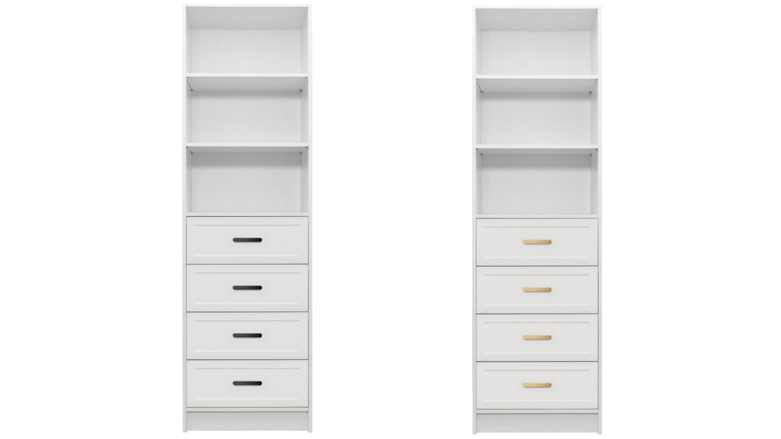 European Cabinetry 3-Shelf/4-Drawer White Hamptons Oval Malmo Walk-in Wardrobe