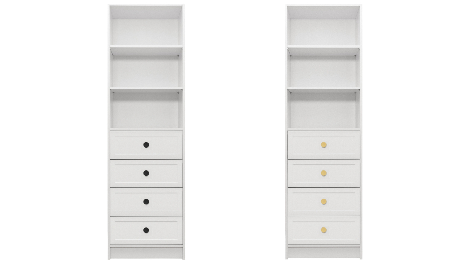 European Cabinetry 3-Shelf/4-Drawer White Hamptons Round Malmo Walk-in Wardrobe