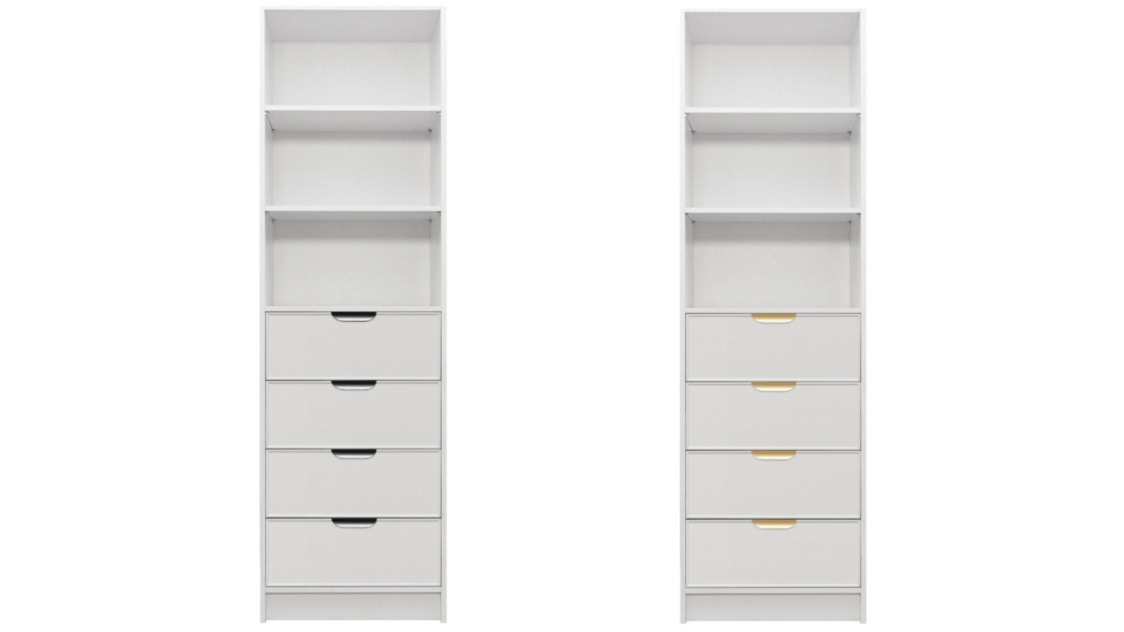 European Cabinetry 3-Shelf/4-Drawer White Slim Pull Malmo Walk-in Wardrobe