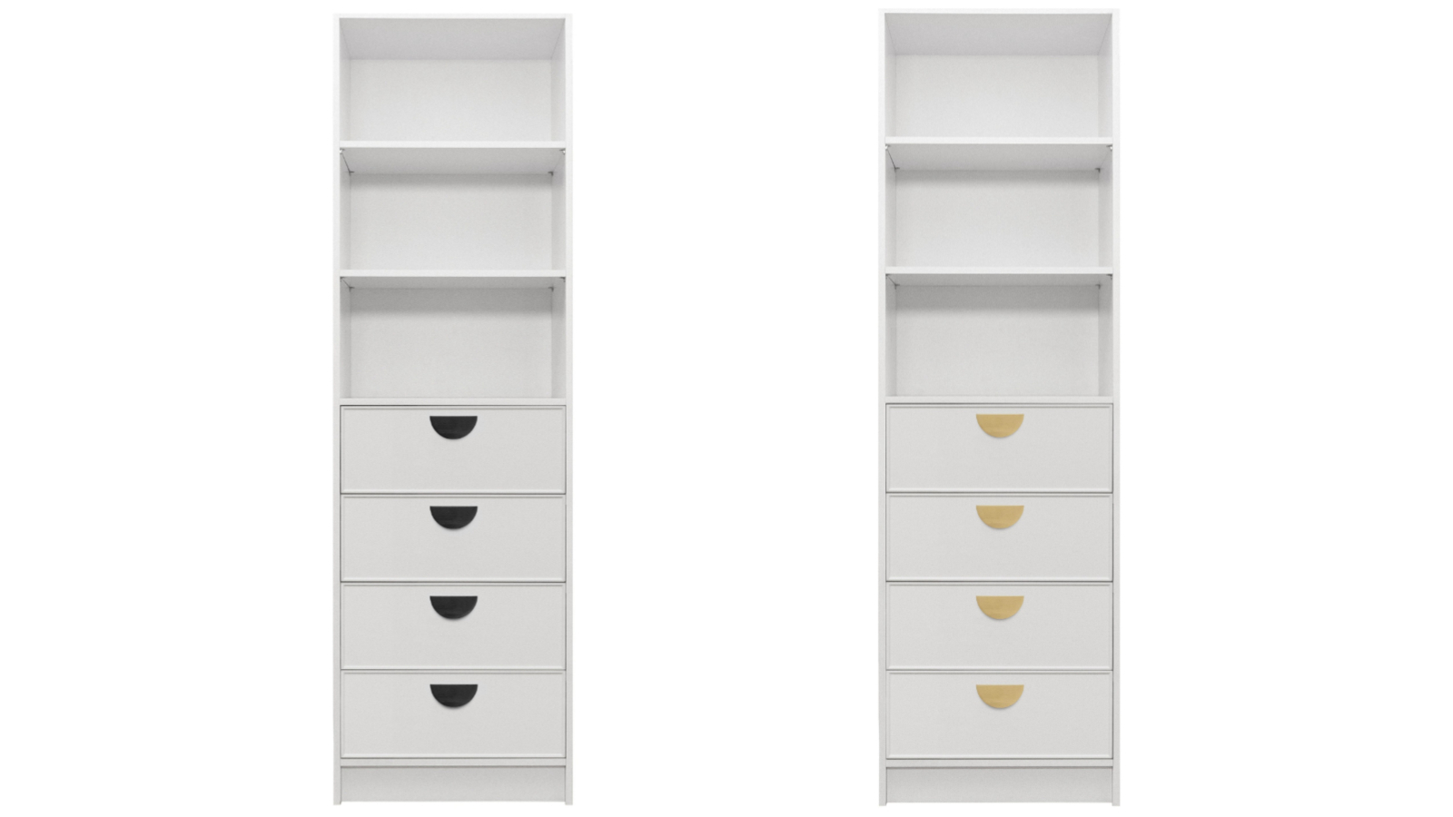 European Cabinetry 3-Shelf/4-Drawer White Slim Half Moon Malmo Walk-in Wardrobe