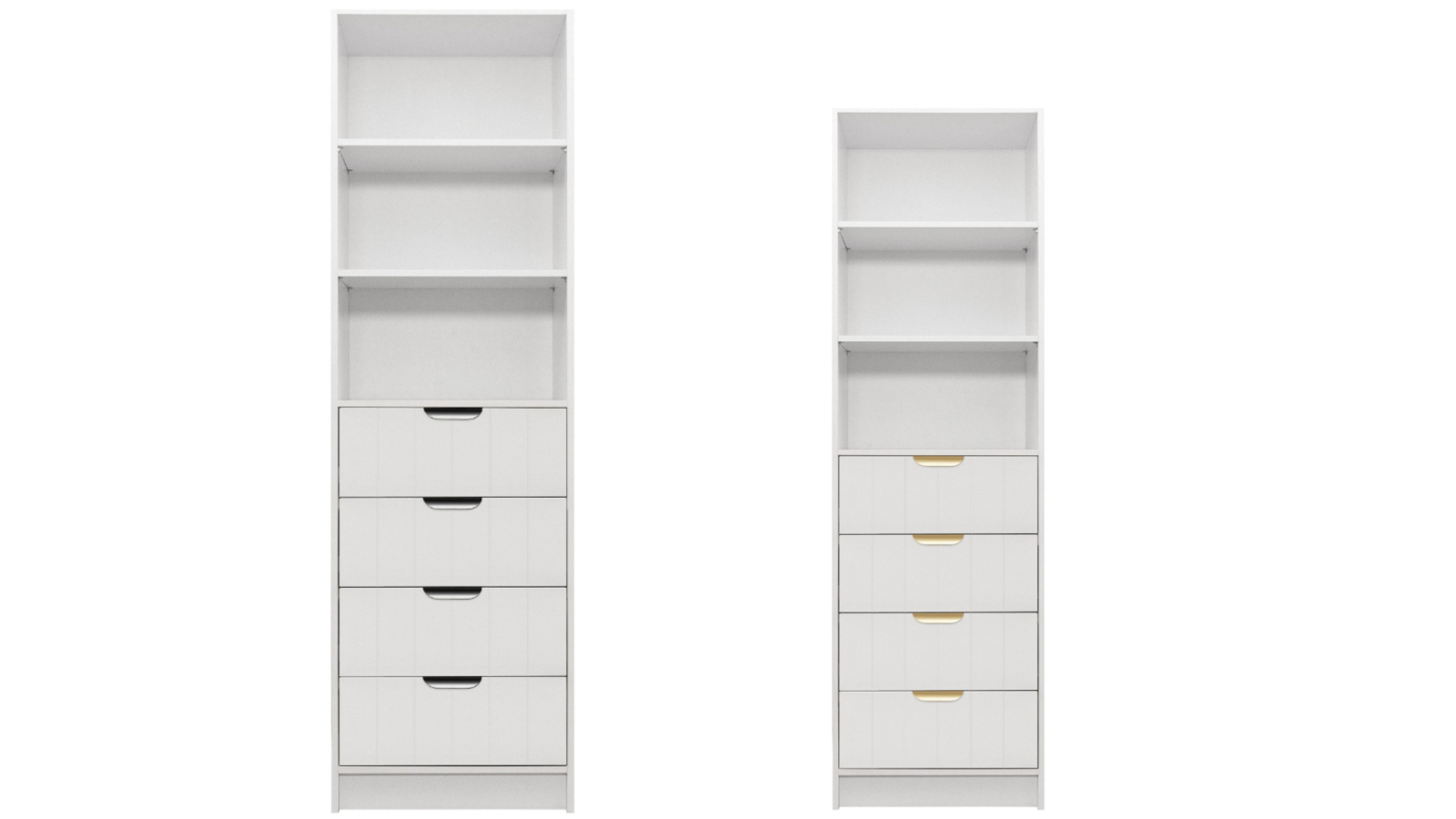European Cabinetry 3-Shelf/4-Drawer White Vj Panel Pull Malmo Walk-in Wardrobe
