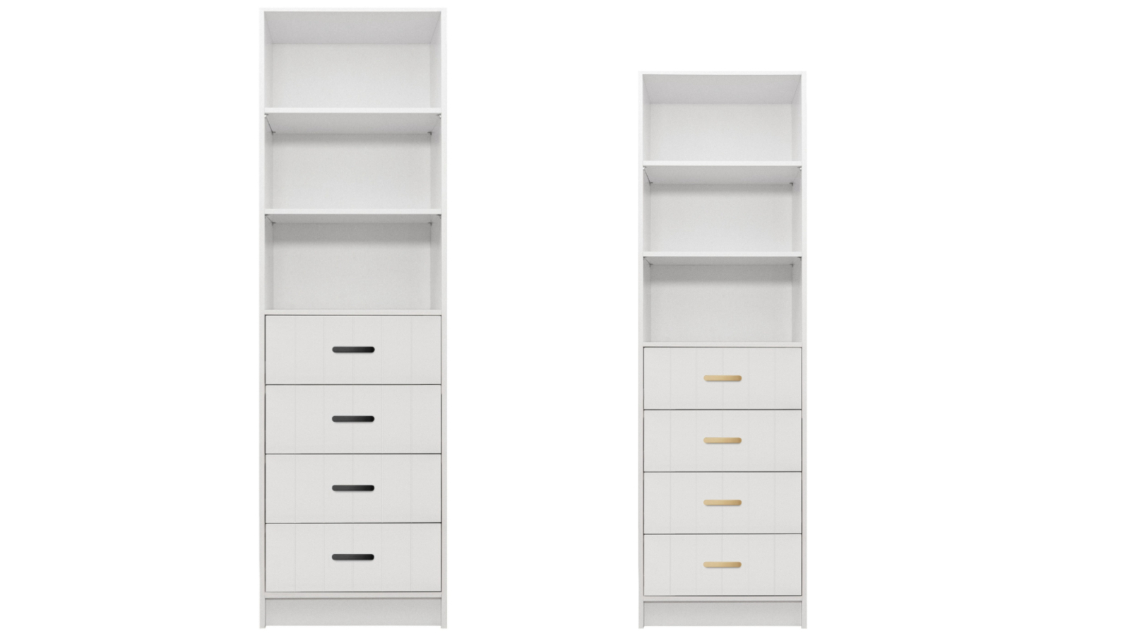 European Cabinetry 3-Shelf/4-Drawer White Vj Panel Oval Malmo Walk-in Wardrobe