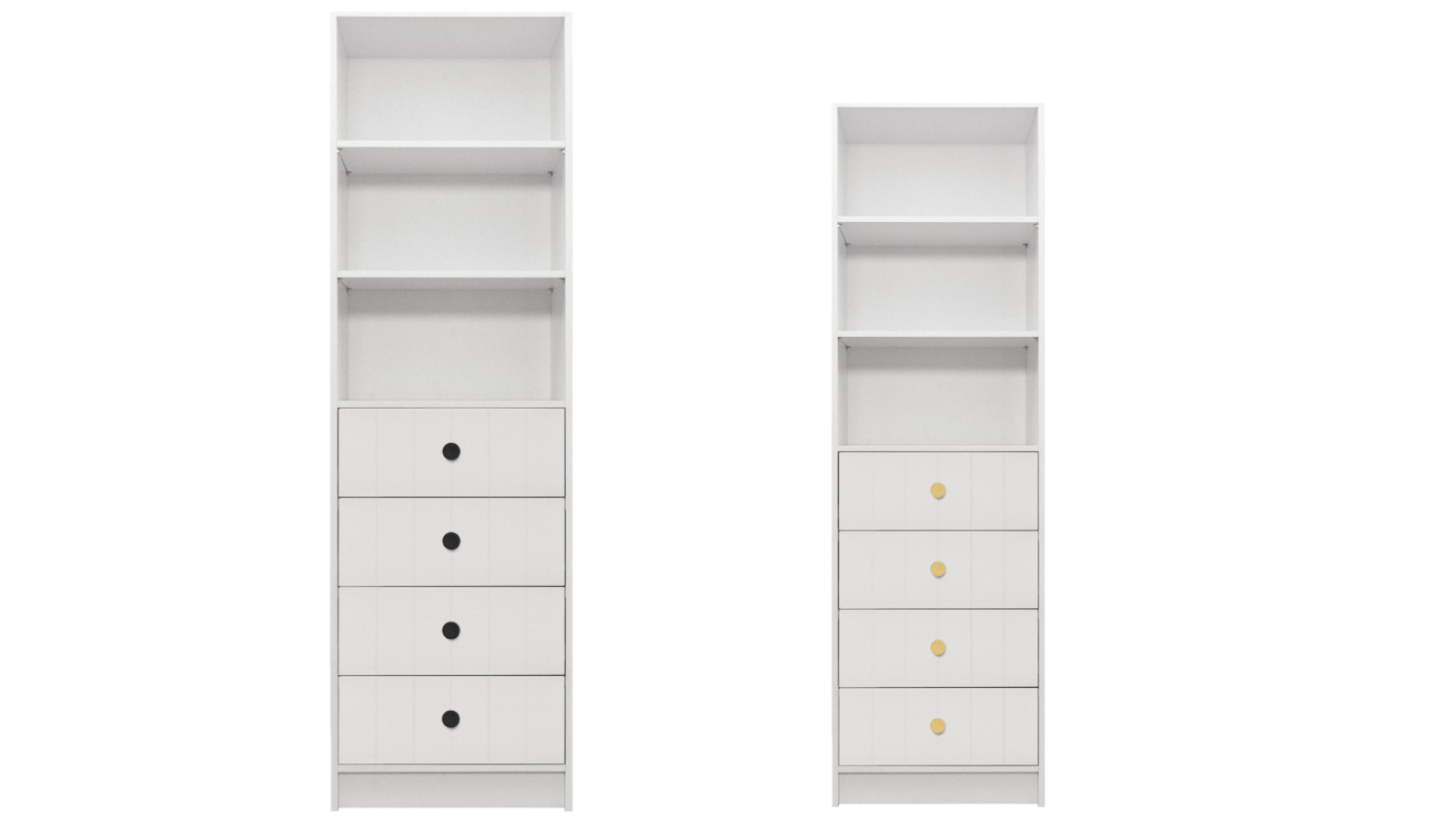 European Cabinetry 3-Shelf/4-Drawer White Vj Panel Round Malmo Walk-in Wardrobe