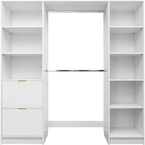 European Cabinetry Basel Pull VJ Panel Walk-in Wardrobe Kit - White/Brass