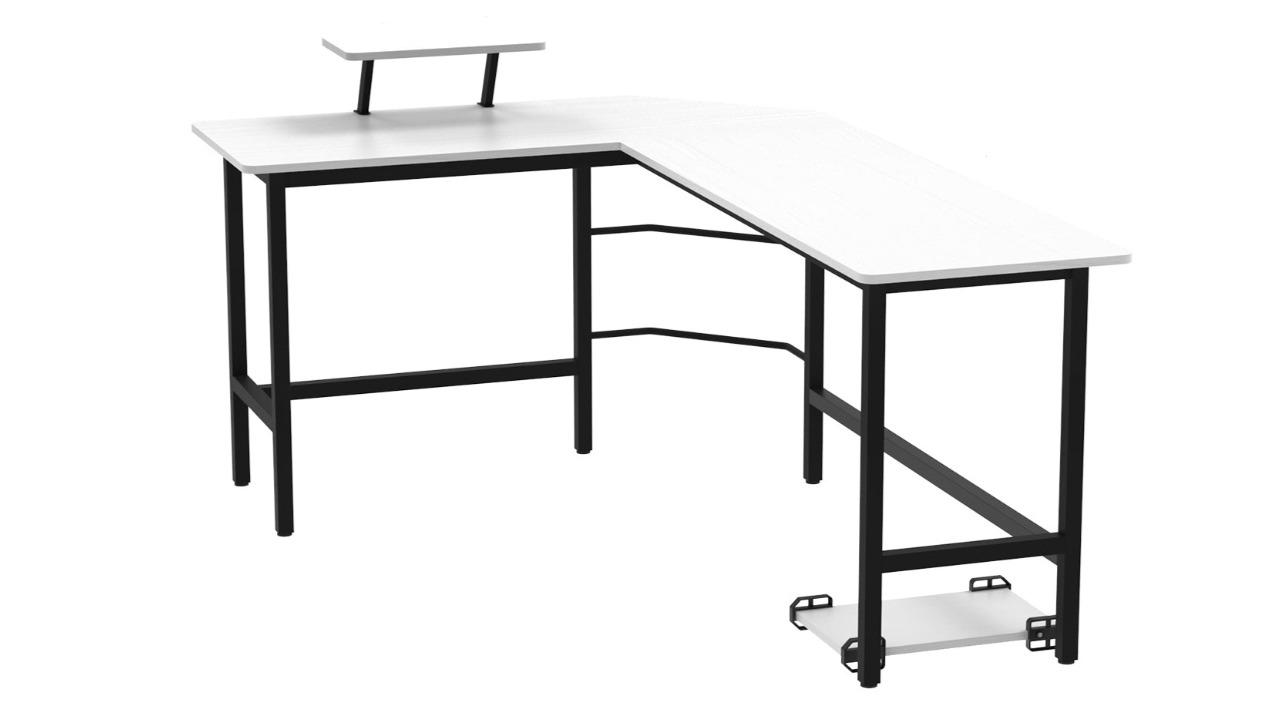 Advwin White L-Shape Corner Office Desk