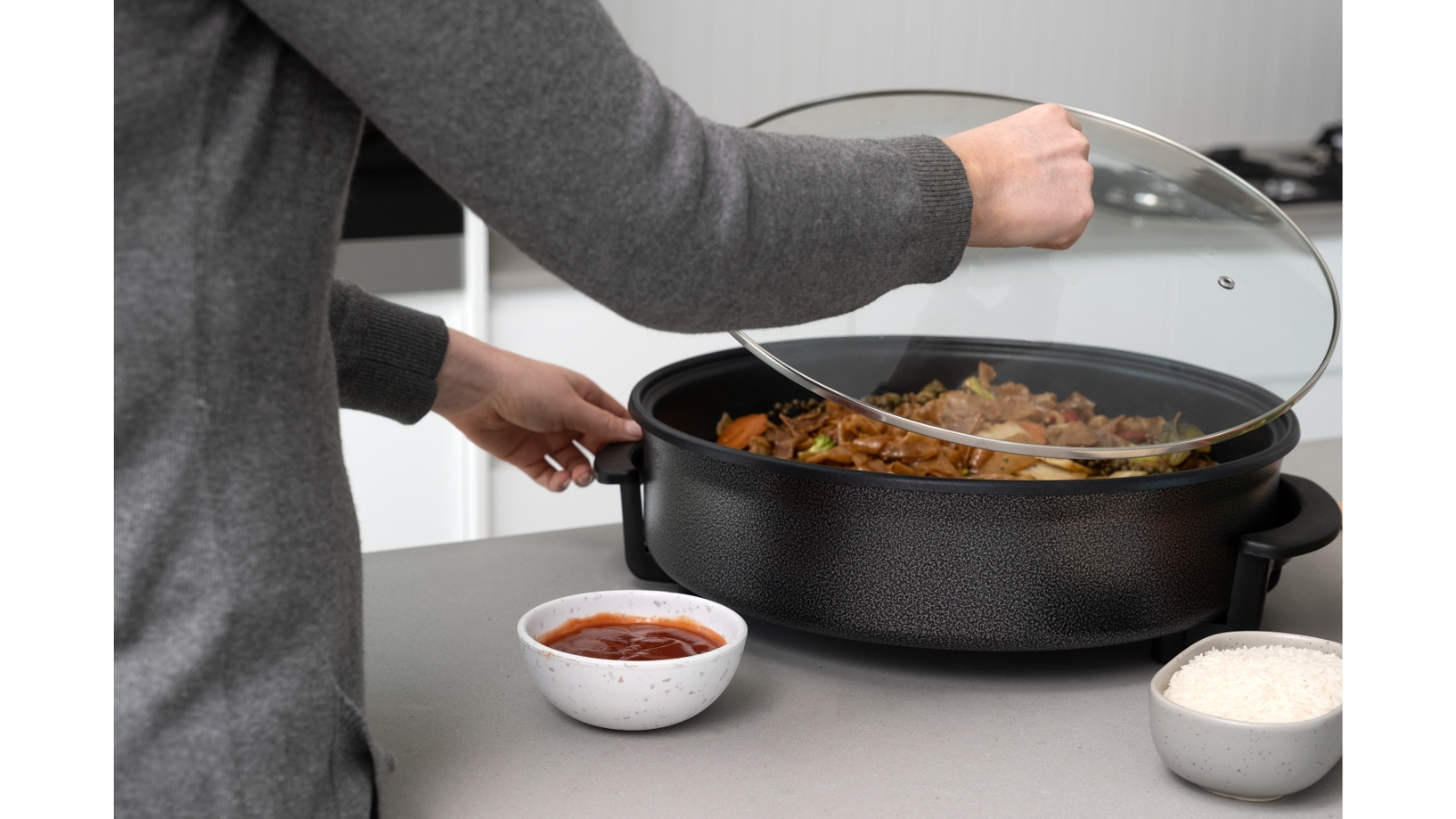 Healthy Choice 38cm NonStick Electric Fry Pan Dark Grey Harvey Norman