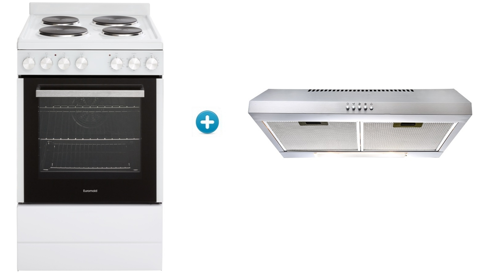 Euromaid 54cm 5 Function Electric Freestanding Cooker plus 60cm Fixed Rangehood Package