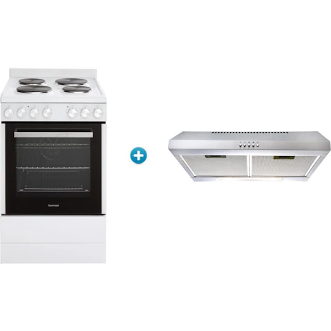 Euromaid 54cm 5 Function Electric Freestanding Cooker plus 60cm Fixed Rangehood Package